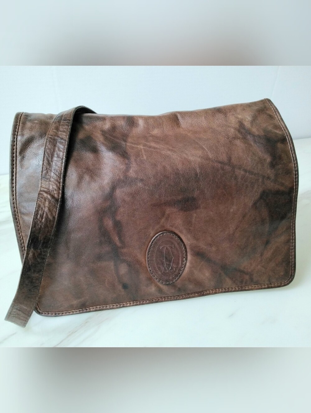 Rare Vintage Old Money CARTIER Brown Leather 2-Tone Organizer Messenger Bag